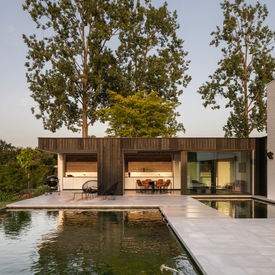 Garden pergola with black wood